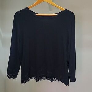 Simply Styled by Sears Black Floral Lace 3/4 Sleeve Top - Women's M